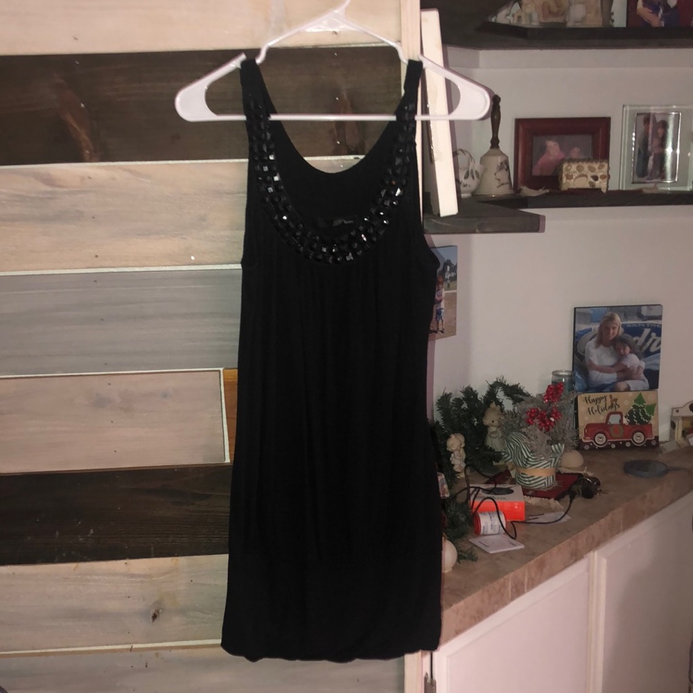 Mini Black Dress with Beads - Large size